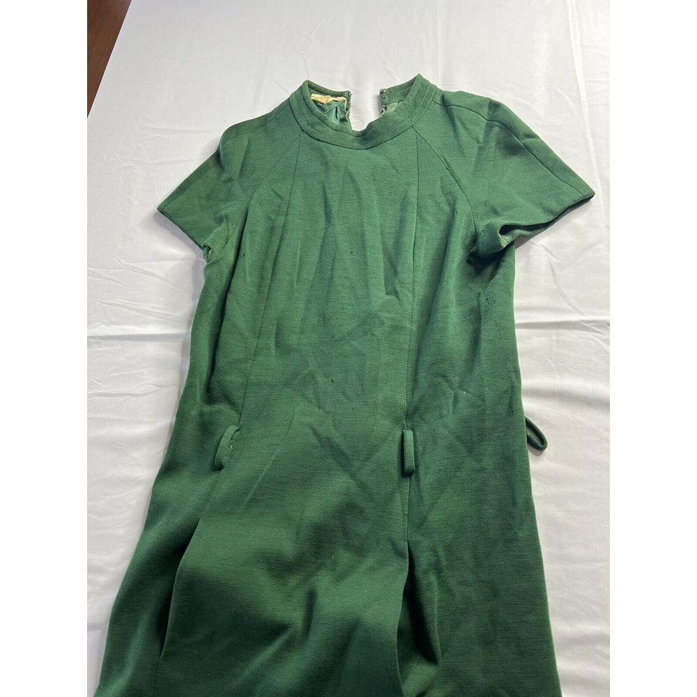Vintage 60s Joan Leslie By Kasper Dress Union Pure Virgin Wool Green Cocktail - Picture 4 of 11